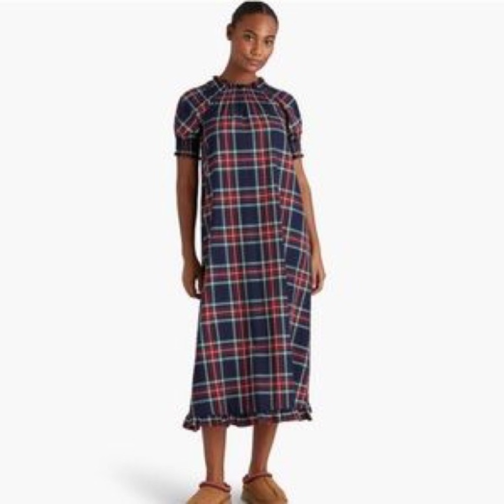 HILL HOUSE NAVY TARTAN CAROLINE NAP DRESS SIZE SMALL